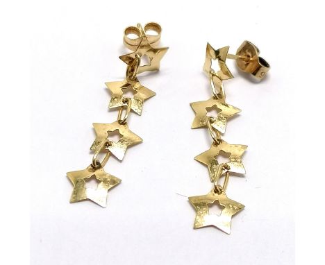 14ct gold (backs marked &amp; earrings touch test as) star drop earrings - 3cm &amp; 1g