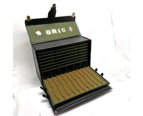 Oris vintage c.1950's salesman's watch carry case with multiple trays / compartments - 29cm x 47cm x 18cm ~ has some wear