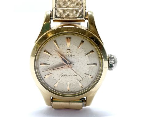Omega vintage ladies manual wind seamaster wristwatch (20mm case) on a stretchy bracelet - deterioration to hands and dial &a