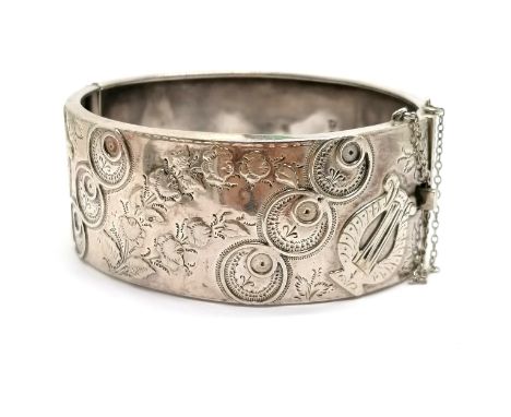 Antique Victorian silver hallmarked bangle with unusual design inc lyre by Constantine &amp; Floyd - 6cm across &amp; 28g ~ s