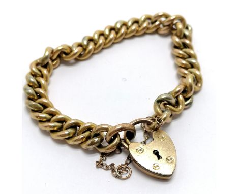 Antique gold plated bracelet with heart padlock - 16cm &amp; 18.6g - SOLD ON BEHALF OF THE NEW BREAST CANCER UNIT APPEAL YEOV