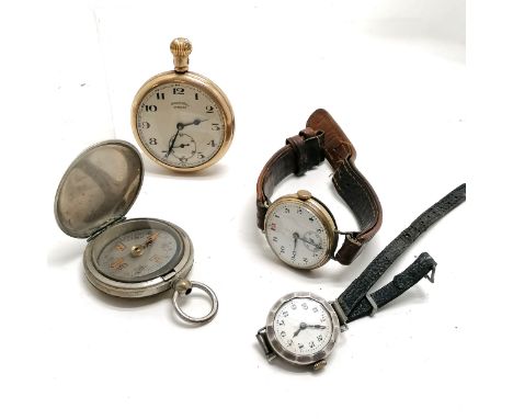 WWI military marching compass (Terrasse W Co - 1918 dated) t/w 2 x manual wind wristwatches &amp; Ingersoll gold plated pocke