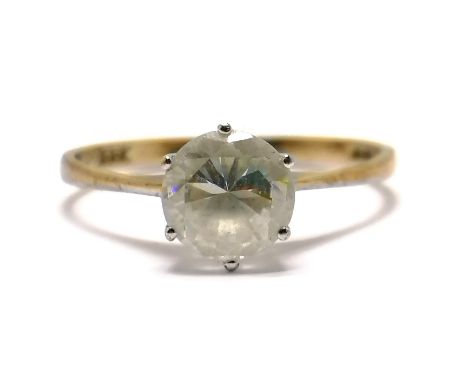 9ct hallmarked gold white stone (6mm) solitaire ring - size N½ &amp; 1.4g total weight