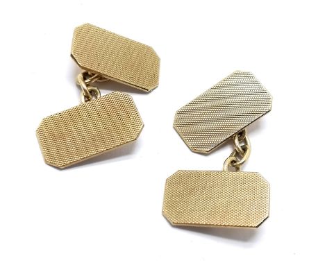 9ct hallmarked gold cufflinks with engine turned detail - 7g