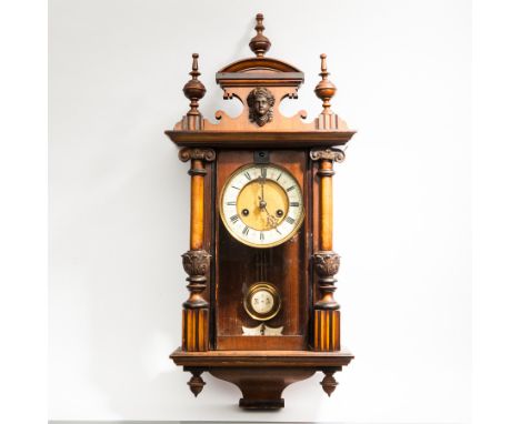 LATE NINETEENTH CENTURY MAHOGANY VIENNA STYLE WALL CLOCK
by HAC, key wind two train movement striking on a coiled gong, the 5