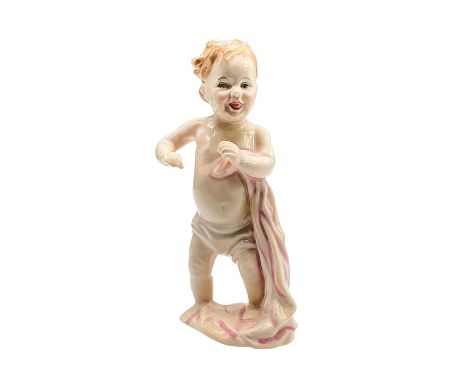 Glazed hand painted porcelain figurine of a happy baby taking his first steps. Part of the Little Cherubs Series. Royal Doult