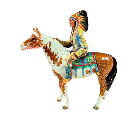 Glossy finish modeled as an Indian Chief mounted on a skewbald horse; model no. 1391. Beswick backstamp. Artist: Mr. OrwellIs