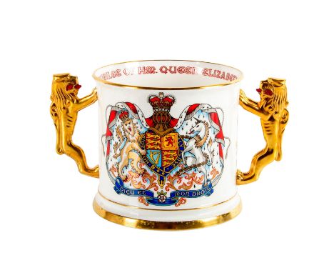 An elaborate double handled vase made for Her Majesty Queen Elizabeth II.Made to commemorate the Silver Jubilee 1952-1977. Fr