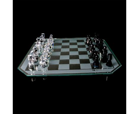 Absolutely beautiful complete chess board and pieces made from lead clear and jet crystal originally listed under Game of Kin