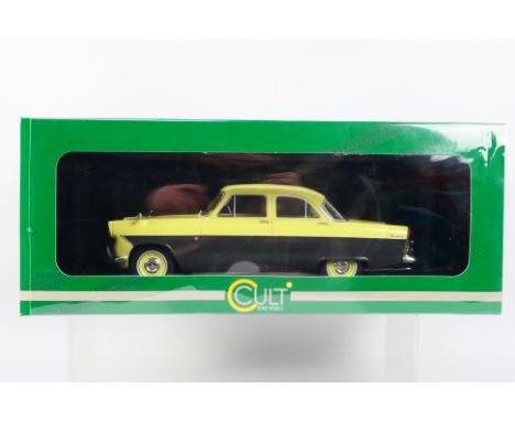 Cult Scale Models - A 1957 Ford Zodiac 206E MkII in yellow over grey # CML085-2. The model appears in Mint condition in a Nea