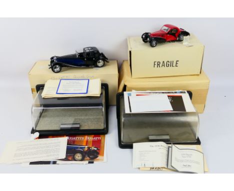 Franklin Mint - 2 x boxed cars, a 1937 Bugatti 57 SC and a 1930 Bugatti Royal Napoleon with display cases. The SC appears in 