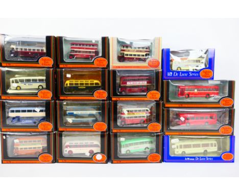 EFE - A boxed fleet of 16 EFE 1:76 scale diecast model buses. Lot includes EFE #11903 Grey Green Harrington Cavalier; #15702D