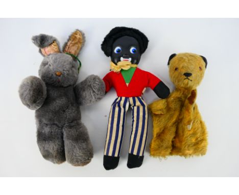 Pamela Foster - Chad Valley - Sooty - An unboxed Sooty Puppet, Golly and Bunny Plush. These item are in poor to warn conditio