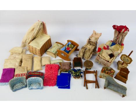 Doll Furniture - Doulton - A collection of vintage dolls house furniture and accessories including a chaise lounge, fire scre