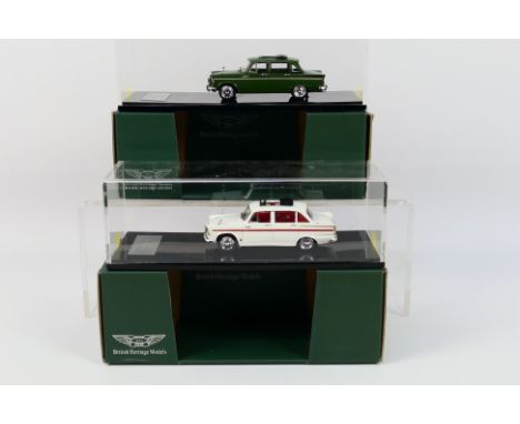 British Heritage Models - 2 x boxed models in 1:43 scale, a Hillman Super Minx series IV # MC.10 and a Singer Vogue series IV