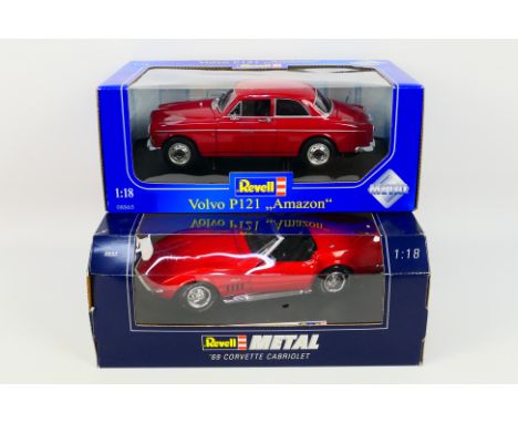 Revell - Two boxed diecast 1:18 scale model vehicles from Revell. Lot consists of Revell #08865 Volvo P121 Amazon; plus #8833