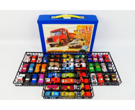 Matchbox - A 1979 Matchbox carry case containing 48 Matchbox diecast model cars from various ranges. Cars include Matchbox Su