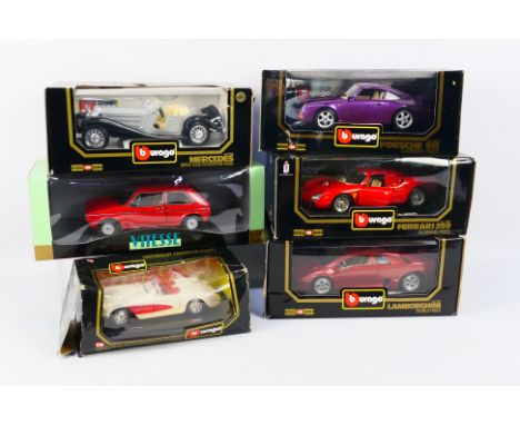 Burago - Vitesse -  A collection of five Burago cars which include a 1:18 scale 1993 Porgsche-911(3060), a 1:18 scale 1965 Fe