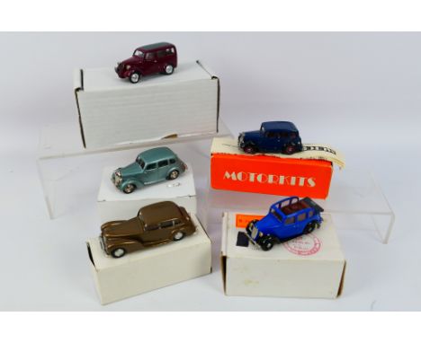 Coronet Classics - Motorkits - Somerville - 5 x white metal models in 1/43 scale including a 1949 Ford Anglia Utilicon, a 193