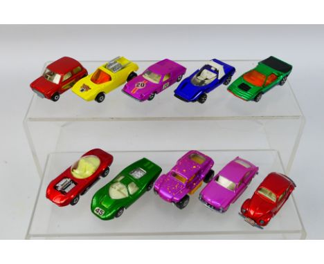 Matchbox Superfast - Corgi Rockets - A group of unboxed cars including Hot Rod Draguar # 38, Ford Group 6 with pink base # 45
