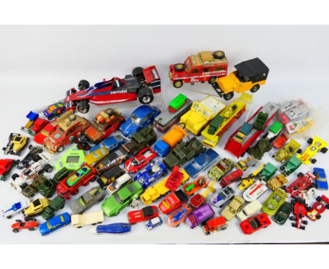 Polistil - Corgi - Matchbox - Tekno - Others - An unboxed collection of playworn diecast model vehicles in several scales, in