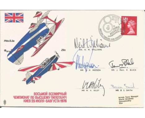 5 signed 8th World Aerobatics Championships 1976 official FDC written in Russian. Signatures include Mr N M Williams, Mr P H 