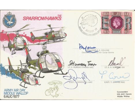 5 Team Members signed The Sparrowhawks Army Air Day Middle Wallop 1977 official FDC. Signatures include Brigadier P E Collins