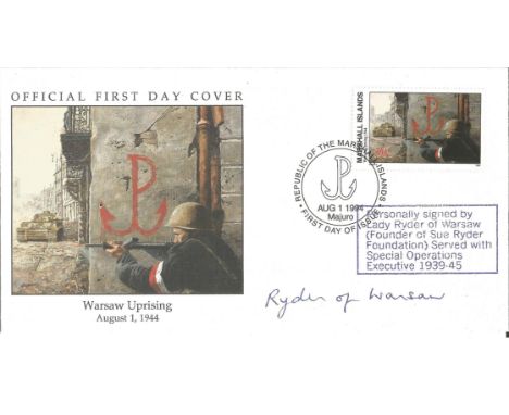 Lady Ryder of Warsaw signed Warsaw Uprising official FDC August 1st, 1944. Lady Ryder of Warsaw (Founder of Sue Ryder Foundat