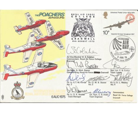 8 Team Members signed The Poachers International Air Day RAF St Mawgan 1975 official FDC. Signatures include Air Vice Marshal