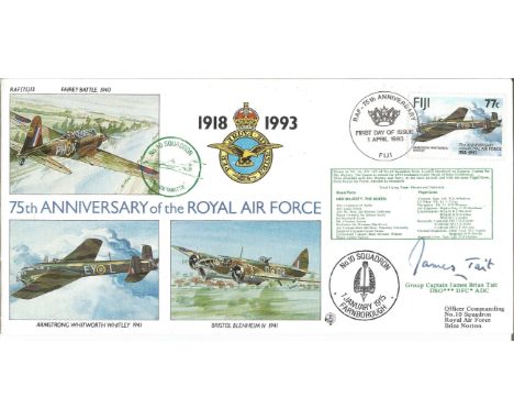 Grp Capt James Brian Tait signed 75th Anniversary of the RAF official cover RAF(75)13. Flown in VC 10, XV 107 of No 10 Squadr