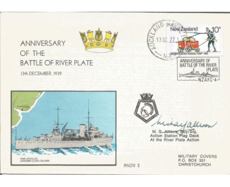 Anniversary of the Battle of River Plate official FDC RNZN 2. Signed by M G Allison, Boy/Sig. New Zealand Merryweather Manual