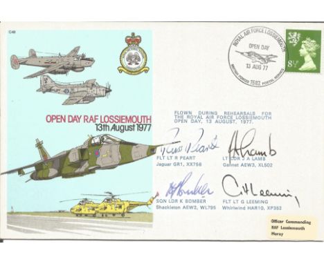 Open Day RAF Lossiemouth official RAF fdc C49. Signed by Flt Lt R Peart, Lt Cdr J A Lamb, Sqn Ldr K Bomber, and Flt Lt G Leem