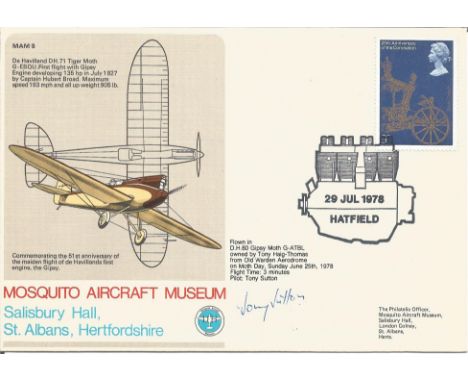 Pilot Tony Sutton signed Mosquito Aircraft Museum MAM 8 official cover. Commemorating the 51st anniversary of the maiden flig