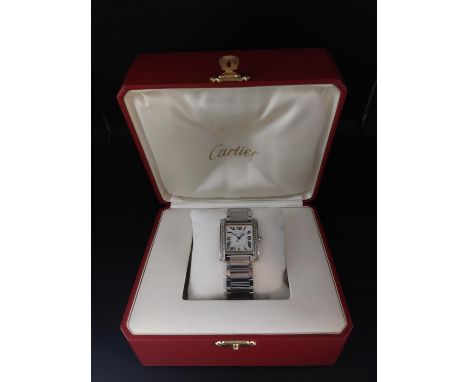 Cartier Tank Francaise watch model 2320 stainless steel. Diameter 28mm in original box.