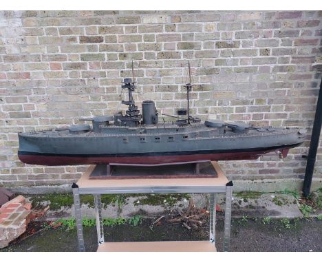 Very rare and impressive HMS Royal Oak Bassett &amp; Lowke steam powered model battleship, measuring just under 6ft in length