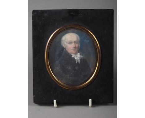 An early 19th century portrait miniature, inscribed verso F Henry John Kearning Esq, 8.8cm x 7.2cm, in ebonised frame Conditi
