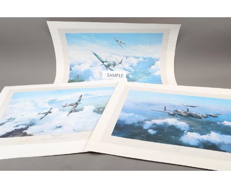 A collection of signed colour prints, WWII fighters and bombers, including Hurricane, signed Wing Commander Stanford-Tuck, Sp