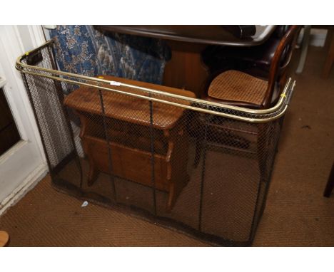 A late 19th century brass and wirework nursery fireguard, 42" wide x 12" deep x 27" highCondition:There is damage to the mesh