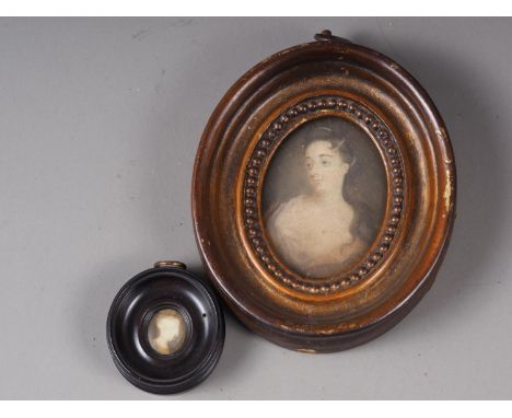 A portrait miniature, inscribed verso Lady Banks, 6cm x 4.5cm, and a smaller portrait miniature, inscribed verso W J Kenning,