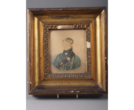 A 19th century portrait miniature of an unknown Rifle Brigade officer, 12cm x 10.5cm, in gilt frame 