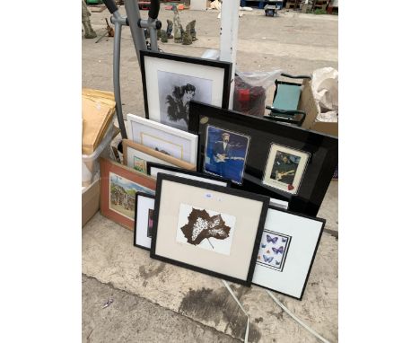AN ASSORTMENT OF FRAMED PICTURES AND PRINTS TO INCLUDE A PENCIL SIGNED LEAF OMID ELHAM LEAF ETCHING PRINT ETC