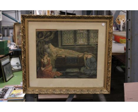 A GILT FRAMED PRINT TITLED 'THE SLEEPING BEAUTY', 60CM X 68CM
