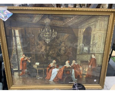 A LARGE GILT FRAMED PRINT 'THE DUET' BY FRANK MOSS BENNETT, 66CM X 83CM