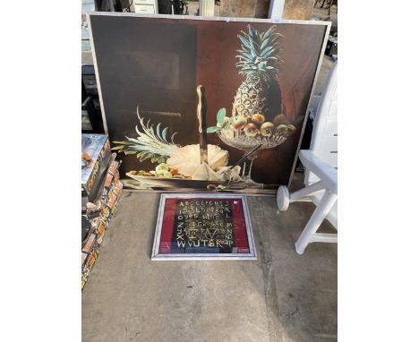 A LARGE PRINT ON BOARD STILL LIFE AND A FURTHER FRAMED PRINT