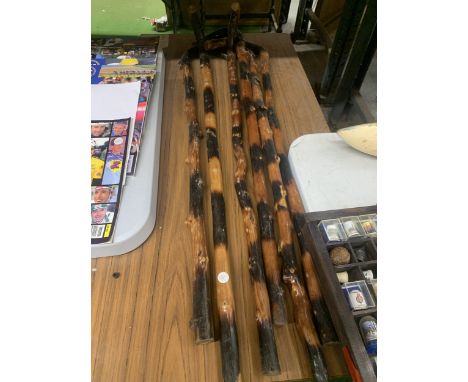 SIX VINTAGE GNARLED WOODEN WALKING STICKS