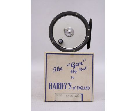 A HARDY'S OF ENGLAND, THE 3-1/4 GEM VINTAGE TROUT FLY REEL IN ORIGINAL BOX - GOOD CONDITION