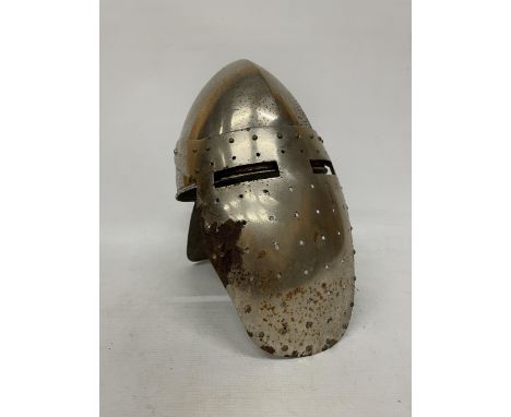 A REPLICA STEEL MEDIEVAL HELMET