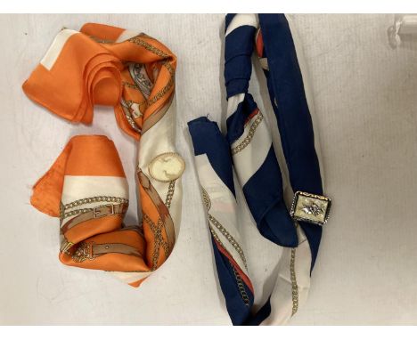 TWO SCARVES EACH WITH A SCARF CLIP
