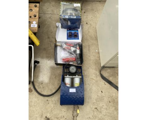 AN ASSORTMENT OF TOOLS TO INCLUDE A NEW AND BOXED CLARKE XPRO COMPRESSOR DRILL, A GVS ECLIPSE MASK AND TWO NEW AND PACKAGED L
