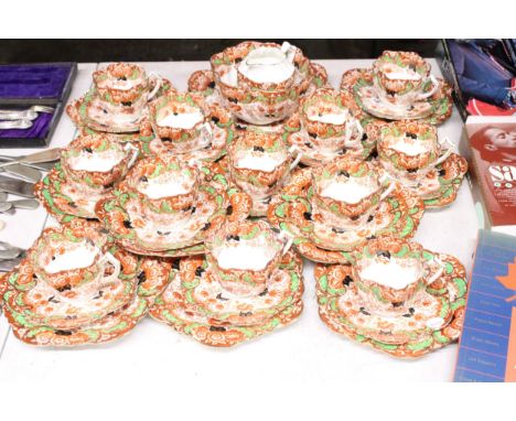A VINTAGE CHINA FLORAL TEASET TO INCLUDE CAKE PLATES, SUGAR BOWL, CREAM JUG, CUPS, SAUCERS AND SIDE PLATES
